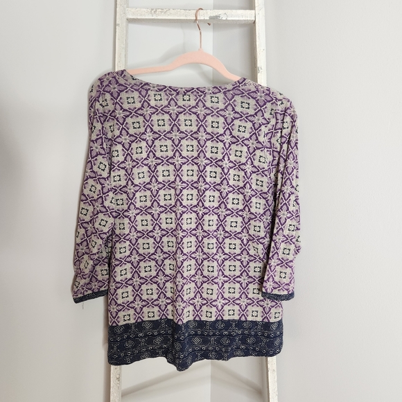 Lucky Brand womens 1X purple blue vneck 3/4 sleeve boho floral top - Picture 4 of 4